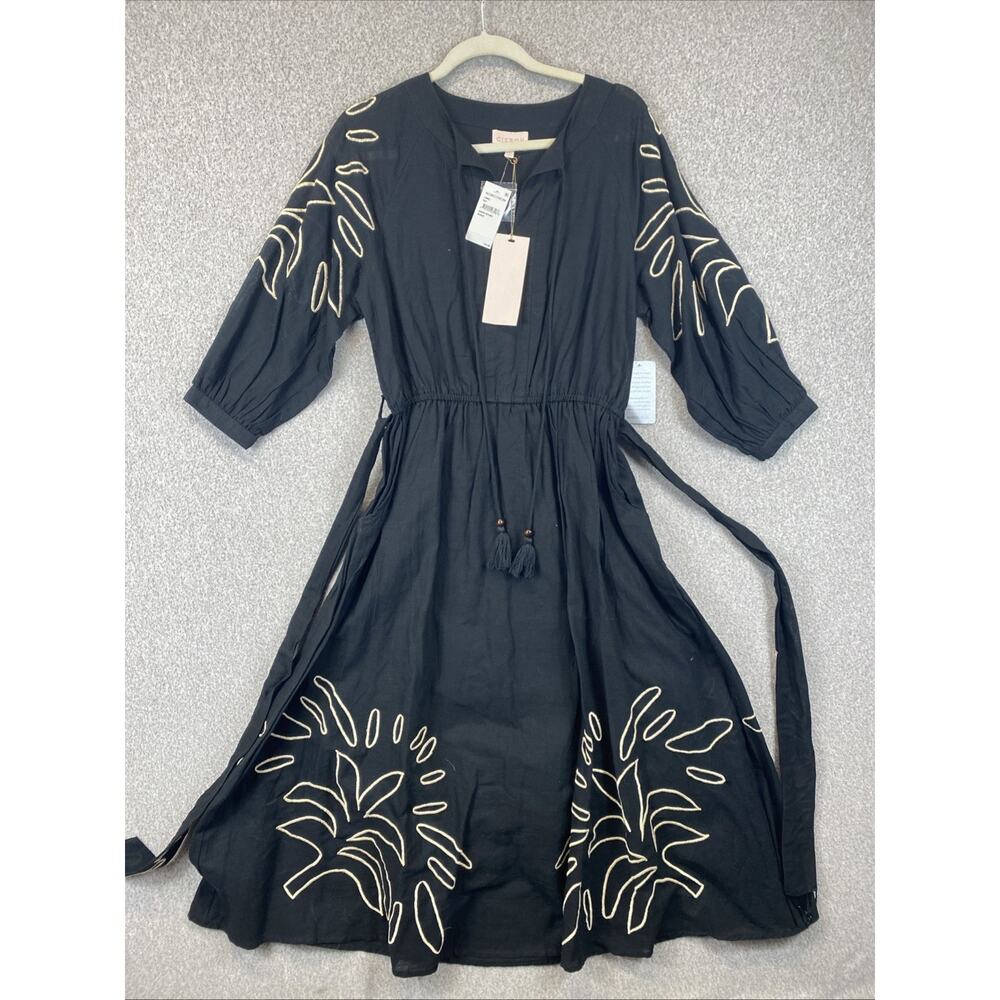 Ciebon Cotton Maxi dress Women’s L Embroidered Boho Balloon Sleeve - Picture 2 of 11